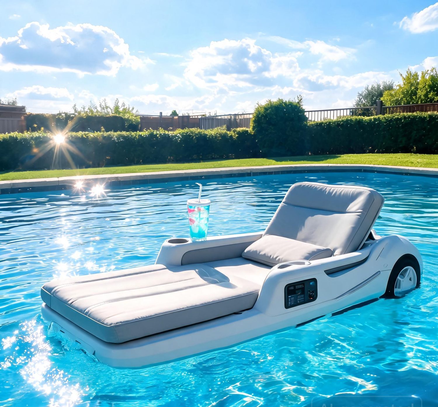 Electric floaty on a backyard pool